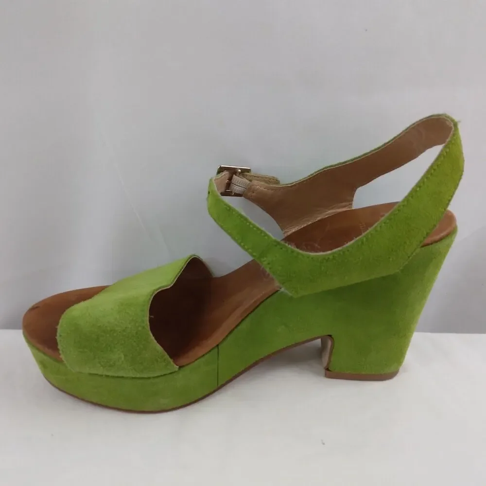 V1969 19v69 Italia Green Suede Open Toe Ankle Strap Chunky Platform Heels 39 - Picture 9 of 15